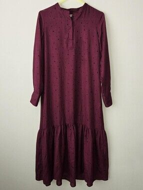 Beams Lights Japan Long Sleeve polkadot Midi Dress with tiered ruffled hem